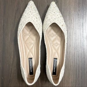 My wedding flats- white-sequined- pointy toe